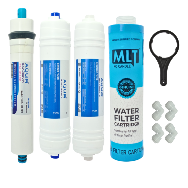 Gold Carbon & Sediment Filter Kit with Standard RO Membrane & Candle Pre-Filter Service Kit